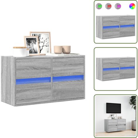 Armadio con cassetti - vidaXL Mobile TV a Parete con Luci LED Grigio Sonoma 80x31x45 cm - Armadio salvaspazio