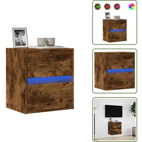 Armadio con cassetti - vidaXL Mobile TV a Parete con Luci LED Rovere Fumo 41x31x45 cm - Armadio salvaspazio