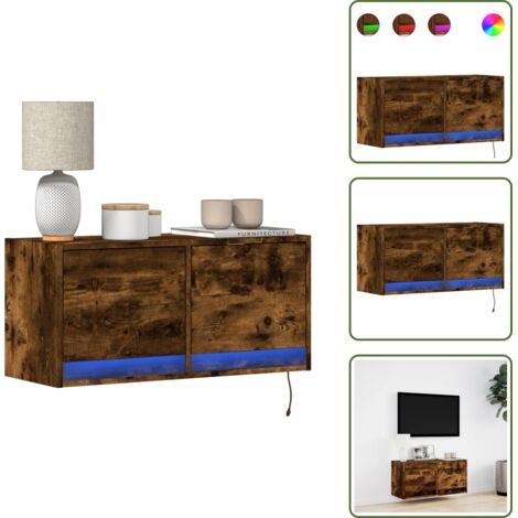Armadio con cassetti - vidaXL Mobile TV a Parete con Luci LED Rovere Fumo 80x31x35 cm - Armadio salvaspazio