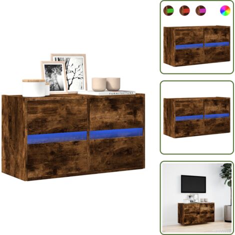 Armadio con cassetti - vidaXL Mobile TV a Parete con Luci LED Rovere Fumo 80x31x45 cm - Armadio salvaspazio