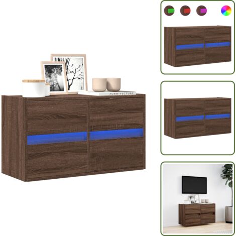 Armadio con cassetti - vidaXL Mobile TV a Parete con Luci LED Rovere Marrone 80x31x45 cm - Armadio salvaspazio