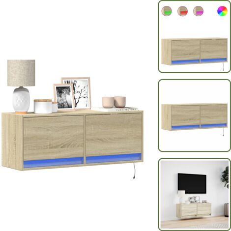 Armadio con cassetti - vidaXL Mobile TV a Parete con Luci LED Rovere Sonoma 100x31x35 cm - Armadio salvaspazio
