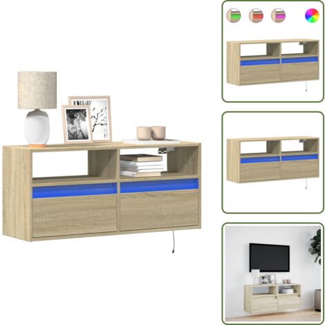 Armadio con cassetti - vidaXL Mobile TV a Parete con Luci LED Rovere Sonoma 100x31x45 cm - Armadio salvaspazio