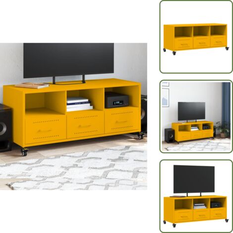 Armadio con cassetti - vidaXL Mobile TV Giallo Senape 100,5x39x43,5 cm in Acciaio - Armadio con ripiani