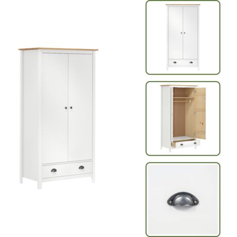 Armadio con cassetto - vidaXL Armadio a 2 Ante Hill Bianco 89x50x170cm in Legno di Pino - Armadio con ripiano