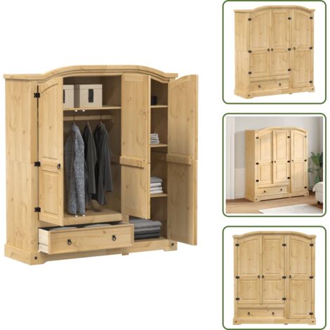 Armadio con cassetto - vidaXL Armadio Corona 151,5x52x170 cm in Legno Massello di Pino - Armadio per camera da letto