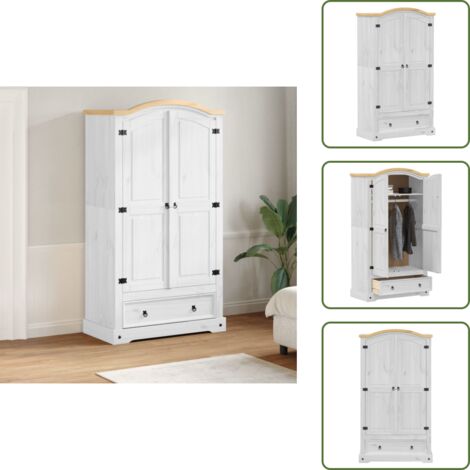Armadio con cassetto - vidaXL Armadio Corona Bianco 102x52x186 cm in Legno Massello di Pino - Armadio con maniglia in metallo