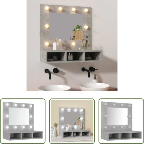 Armadio con LED -  Mobile a Specchio con LED Grigio Cemento 60x31,5x62 cm