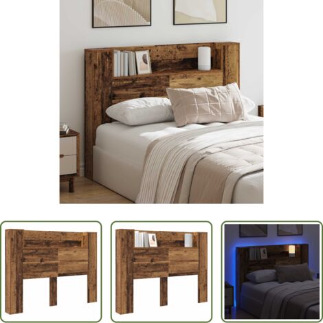 Armadio con LED -  Testata con Mobile e LED Legno vecchio 140 x 16,5 x 103,5 cm