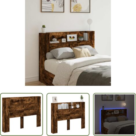 Armadio con LED -  Testata con Mobile e LED Quercia Affumicata Legno multistrato