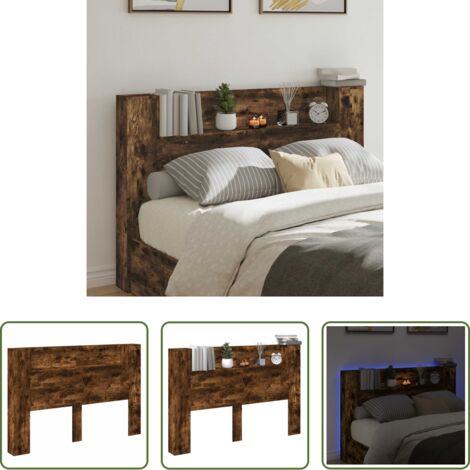 Armadio con LED -  Testata con Mobile e LED Quercia Affumicata Legno multistrato