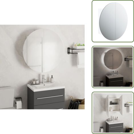 Armadio con LED - vidaXL Armadio da Bagno con Specchio Rotondo e LED Bianco 47x47x17,5cm - Armadio a parete