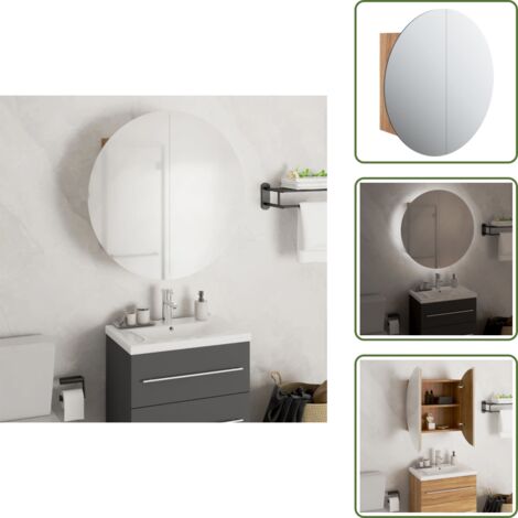 Armadio con LED - vidaXL Armadio da Bagno con Specchio Rotondo e LED Rovere 47x47x17,5cm - Armadio da toeletta