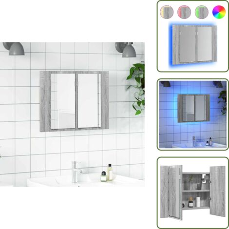 Armadio con luce LED - vidaXL Mobile Specchio LED Grigio Sonoma 60x12x45cm Legno Multistrato - Armadio in legno