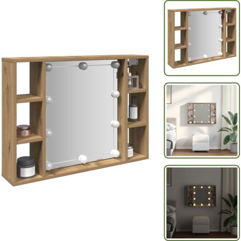 Armadio con luci a LED - vidaXL Mobile a Specchio LED Rovere Artigianale 76x15x55cm Multistrato - Armadio con scomparti