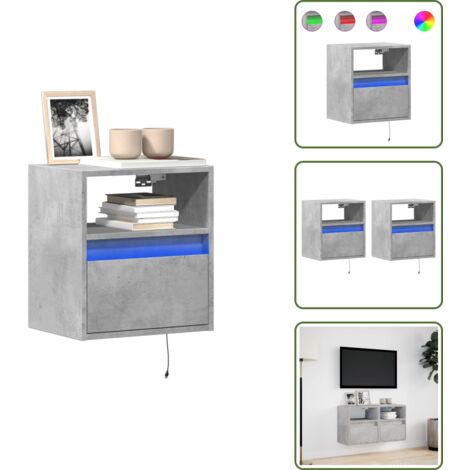Armadio con luci LED - vidaXL Mobili TV a Parete con Luci LED 2pz Grigio Cemento 41x31x45 cm - Armadio TV con luci RGB