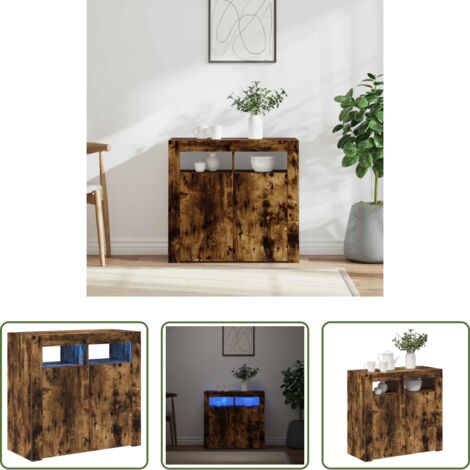 Armadio con luci RGB -  Credenza con Luci LED Rovere Fumo 80x35x75 cm