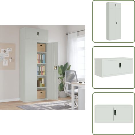 Armadio con ripiani regolabili - vidaXL Armadio Classificatore Grigio Chiaro 90x40x240 cm in Acciaio - Armadio con serratura