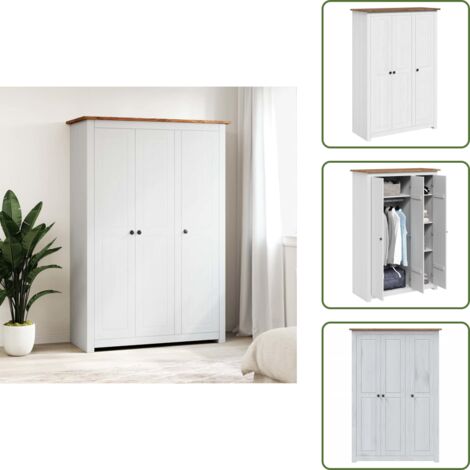 Armadio con ripiani - vidaXL Armadio a 3 Ante Bianco 118x50x171,5cm in Pino Panama Range - Armadio con asta appendiabiti