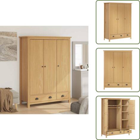 Armadio con ripiani - vidaXL Armadio a 3 Ante Hill 127x50x170cm Legno Massello di Pino - Armadio appendiabiti