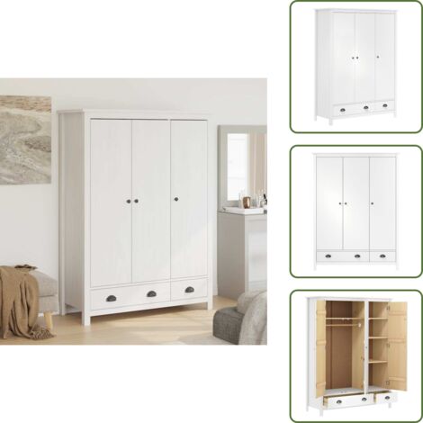 Armadio con ripiani - vidaXL Armadio a 3 Ante Hill Bianco 127x50x170 cm in Legno di Pino - Armadio appendiabiti