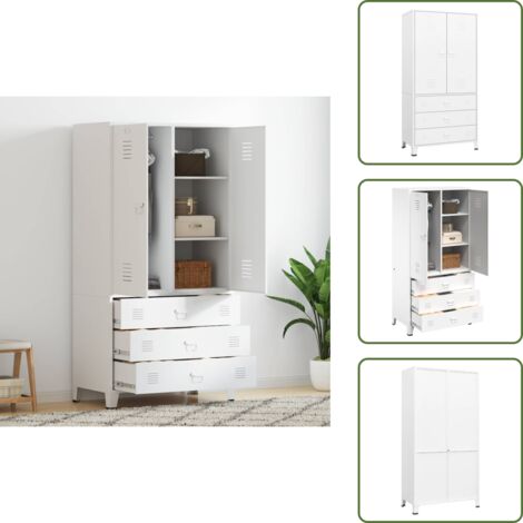 Armadio con ripiani - vidaXL Armadio Bianco Industriale 90x50x180 cm in Metallo - Armadio con appendiabiti