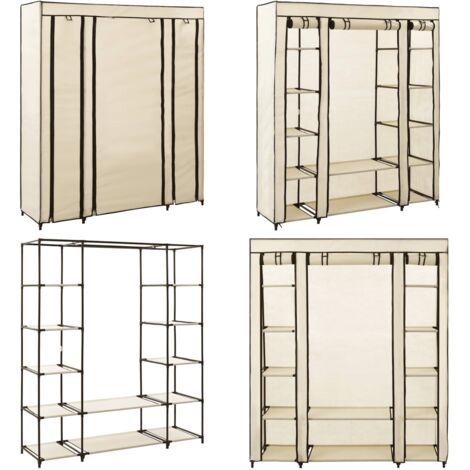 Armadio con Scomparti e Aste Crema 150x45x176 cm in Tessuto - Armadio da esterno - Armadio da campeggio