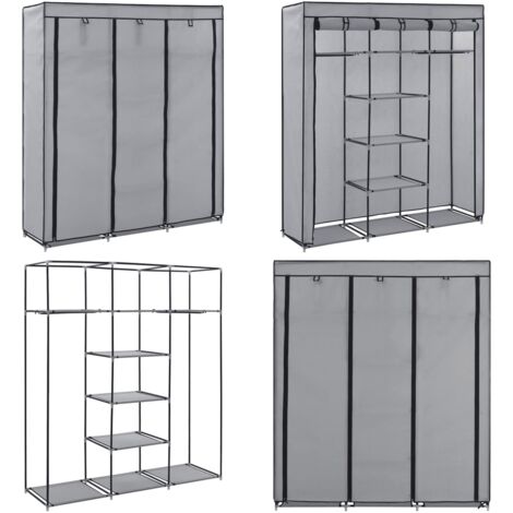 Armadio con Scomparti e Aste Grigio 150x45x175 cm in Tessuto - Armadio con scomparti - Armadio per seminterrato