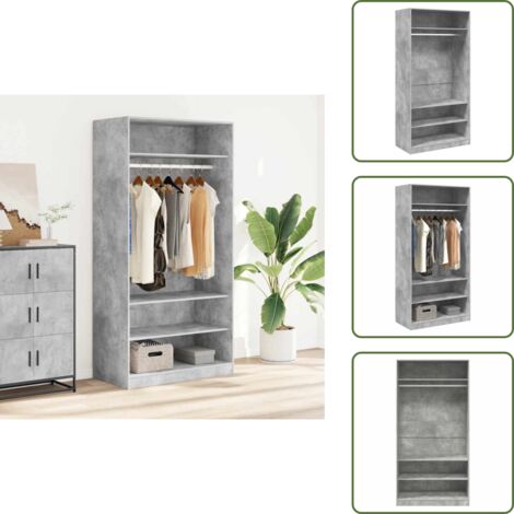 Armadio con scomparti - vidaXL Armadio Grigio Cemento 100x50x200 cm in Legno Multistrato - Armadio con asta per vestiti