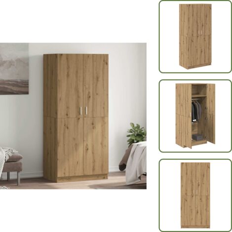 Armadio con scomparto - vidaXL Armadio Rovere Artigianale 90x52x200 cm in Truciolato - Armadio con asta appendiabiti