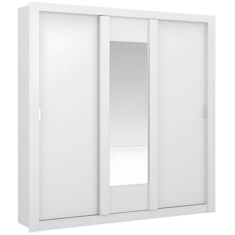 Armadio con specchio  3 ante scorrevoli  L220 cm Bianco - ROXANE
