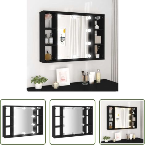 Armadio con specchio -  Mobile a Specchio con LED Nero 76x15x55 cm