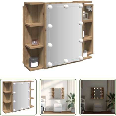 Armadio con specchio -  Mobile a Specchio con LED Rovere Artigianale 70x16,5x60 cm