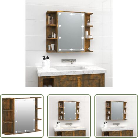 Armadio con specchio -  Mobile a Specchio con LED Rovere Fumo 70x16,5x60 cm
