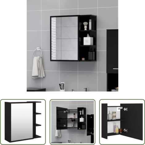 Armadio con specchio -  Mobile Bagno con Specchio Nero 62,5x20,5x64cm Legno Multistrato