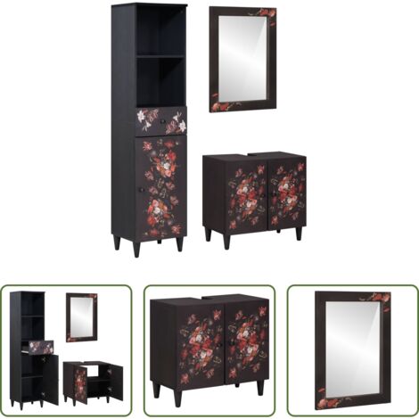 Armadio con specchio -  Set di Armadi da Bagno con porta 3 pcs Legno di mango massello