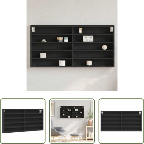 Armadio con vetrina -  Armadietto con Vetrina Nero 100x8,5x50 cm in Legno Multistrato