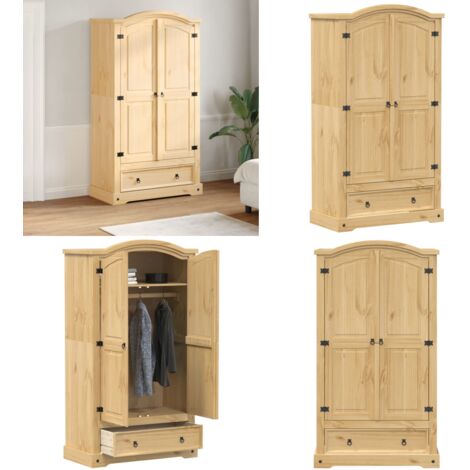 Armadio Corona 102x52x186 cm in Legno Massello di Pino - Armadio per camera da letto - Armadio in pino