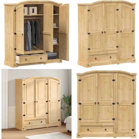 Armadio Corona 151,5x52x170 cm in Legno Massello di Pino - Armadio in pino - Armadio con ripiani