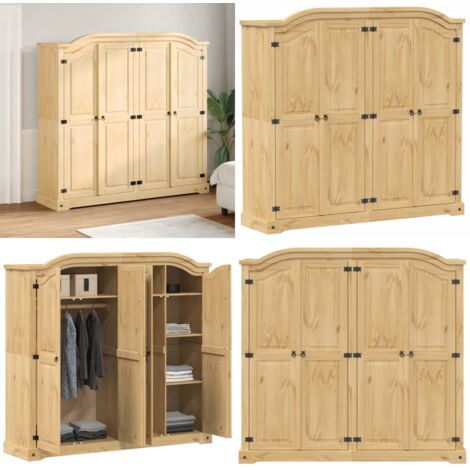 Armadio Corona 194x52x186 cm in Legno Massello di Pino - Armadio per camera da letto - Armadio in pino