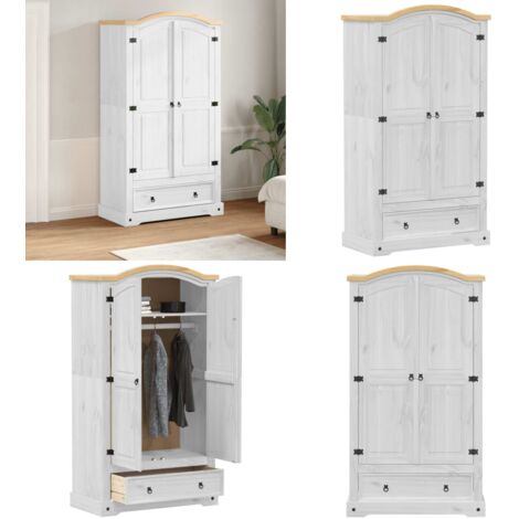 Armadio Corona Bianco 102x52x186 cm in Legno Massello di Pino - Armadio per camera da letto - Armadio in pino