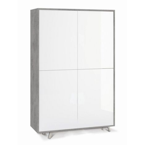 Armadio Credenza Cemento Bianco Lucido Ripiani 4 Ante Soggiorno Mobile