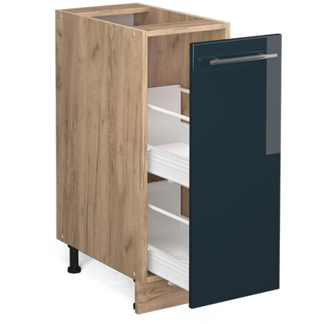 Armadio cucina dispensa alto Fame-Line, Blu scuro lucido, 30 cm senza piano di lavoro, Vicco