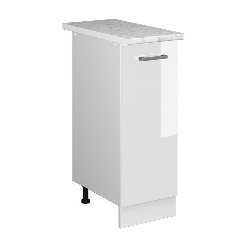 Armadio cucina dispensa alto R-Line, Bianco lucido, 30 cm , pl Marmo Vicco