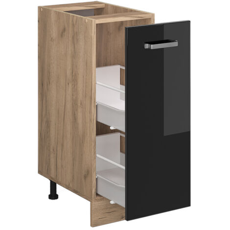 Armadio cucina dispensa alto R-Line, Nero lucido, 30 cm senza piano di lavoro, Vicco