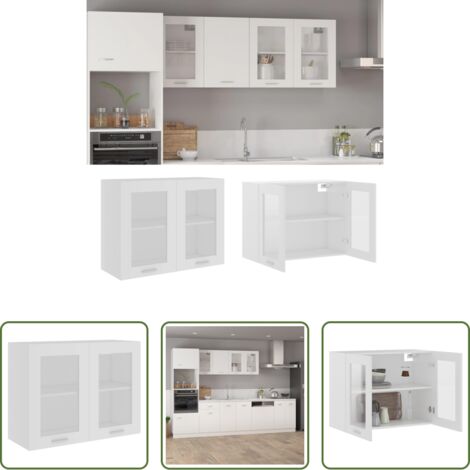 Armadio cucina -  Mobile Pensile con Vetro “Lyon” Bianco 80x31x60 cm