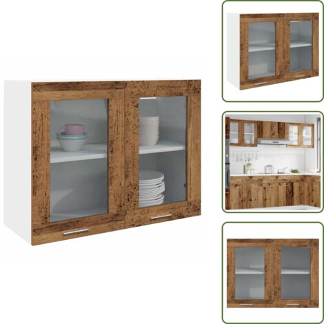 Armadio cucina - vidaXL Mobile Pensile con Vetro “Lyon” Legno Antico 80x31x60 cm - Armadio da cucina