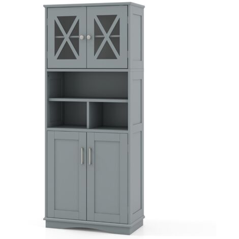 Armadio da bagno alto con porte in acrilico e 3 cubi, Armadio da terra salvaspazio con ripiani regolabili Grigio