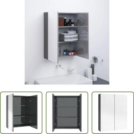Armadio da bagno -  Armadietto a Specchio per Bagno 60x15x75 cm MDF Grigio Lucido