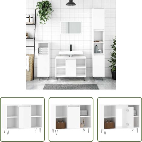 Armadio da bagno -  Armadietto Bagno Bianco Lucido 80x33x60cm in Legno Multistrato